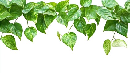 Hanging Pothos Leaves on White Background