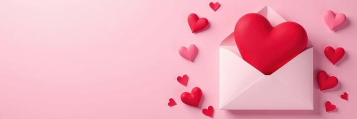 Two envelopes; red & white hearts; pink backdrop, pink background, gift, greeting card