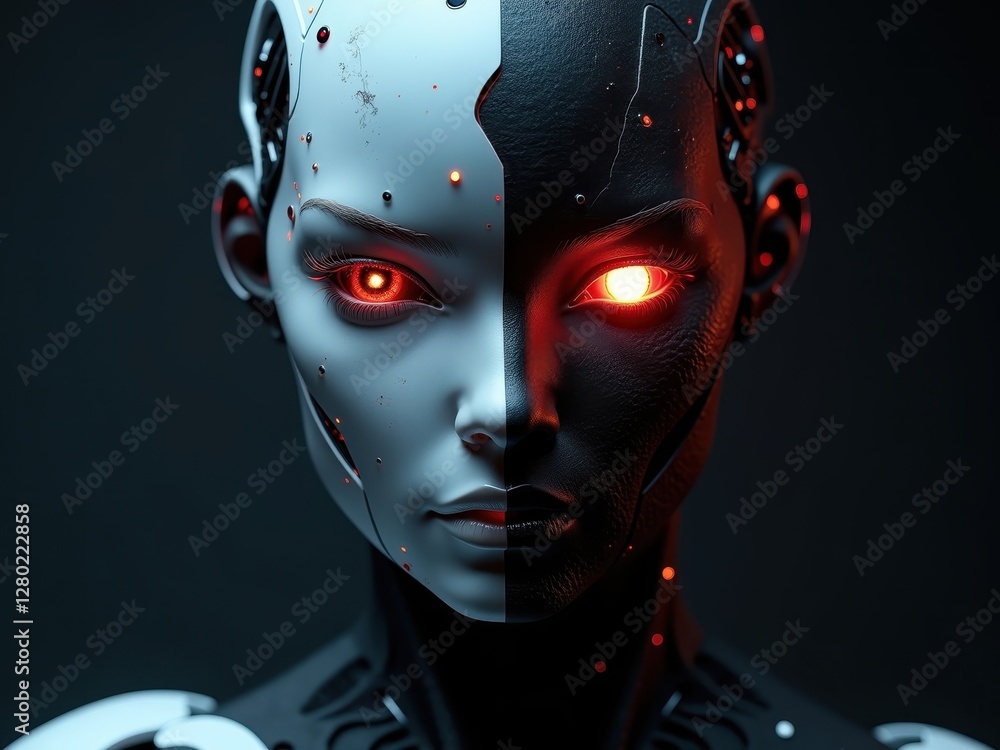Poster exploration of artificial intelligence ethics through a depiction of contrasting robotic features an