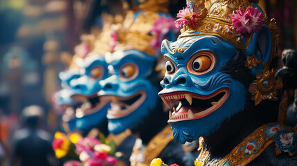 Fototapeta premium Nyepi Day Festival in Bali - Ogoh-Ogoh Monkey Statue Parade as Part of the Traditional Hindu New Year Ceremony