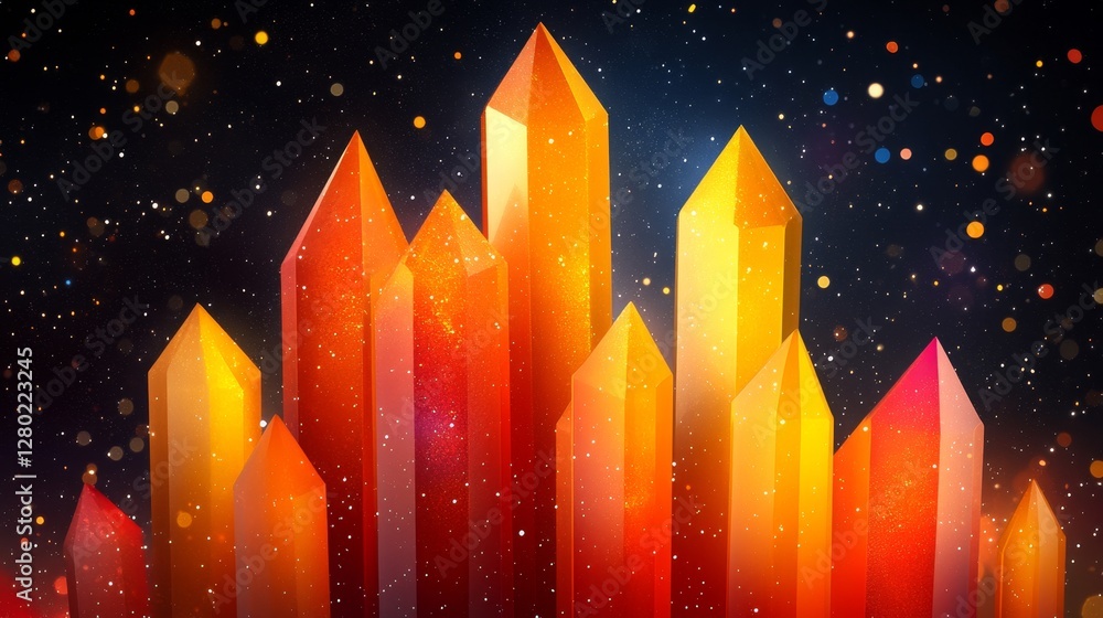 Aufkleber radiant crystal formation abstract glowing geometric shapes energetic background shimmering particle