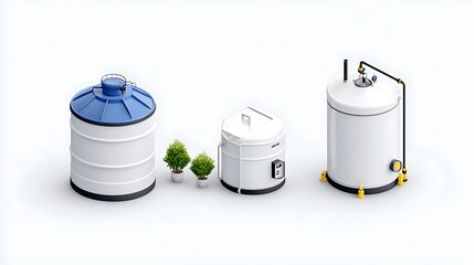 Isometric 3D Render: Industrial Storage Tanks and Green Landscaping AI Generated