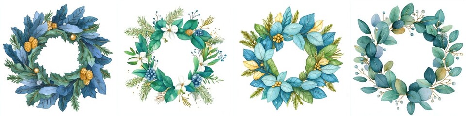 Fototapeta premium Assorted Floral Wreaths Holiday Season Greetings and Celebrations Festive Decoration Charming Design