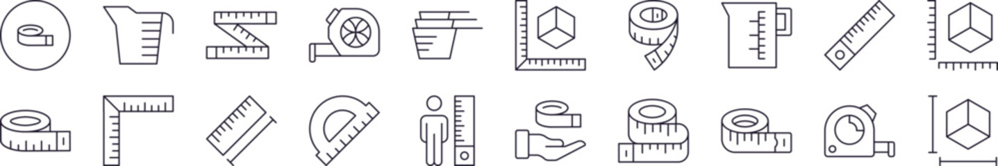Measure Tape Thin Icons Collection. Editable Stroke. Perfect for Web Sites, Books, Cards, Apps