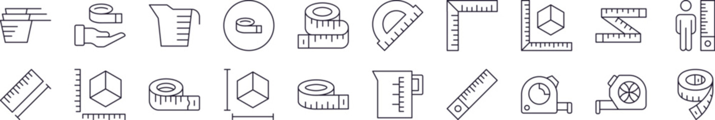 Measure Tape Set of Thin Icons. Editable Stroke. Perfect for Web Sites, Books, Cards, Apps