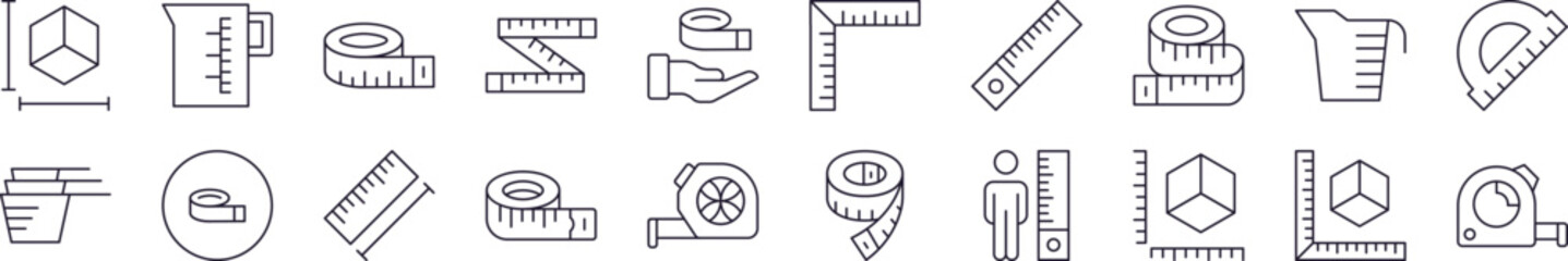Measure Tape Pack of Thin Icons. Editable Stroke. Perfect for Web Sites, Books, Cards, Apps