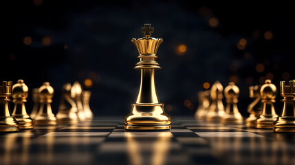 Golden Chess Pieces on Black Background