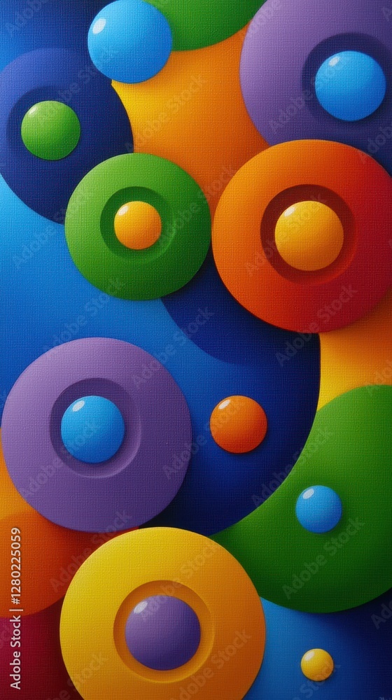 Poster colorful abstract circles create a vibrant and playful pattern, combining various sizes and hues aga