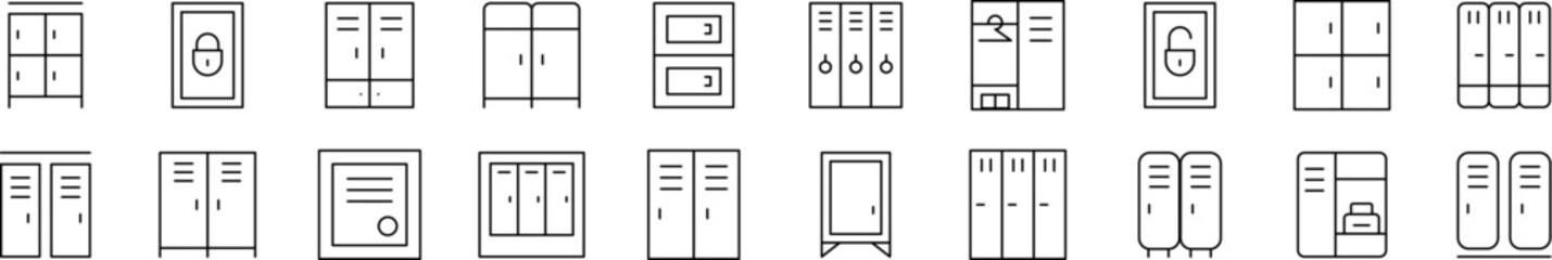 Locker Thin Icons Collection. Editable Stroke. Perfect for Web Sites, Books, Cards, Apps