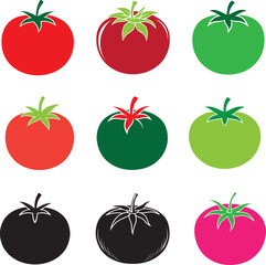 Tomato red and green vector silhouette illutration design set