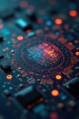 Fototapeta premium Close-up of sensor analyzing waste composition, screen, eco, deep learning