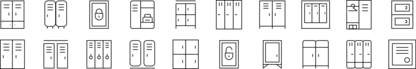 Locker Related Line Icons for Web Sites, Books, Cards, Apps. Editable Stroke. Perfect for Web Sites, Books, Cards, Apps