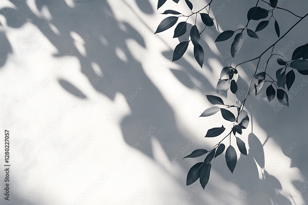 Poster white wall with shadow of tree branches. white wall with shadow of tree branches.