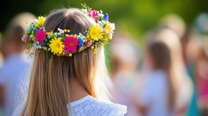 Naklejka premium Girl Wearing a Floral Crown at Outdoor Celebration 