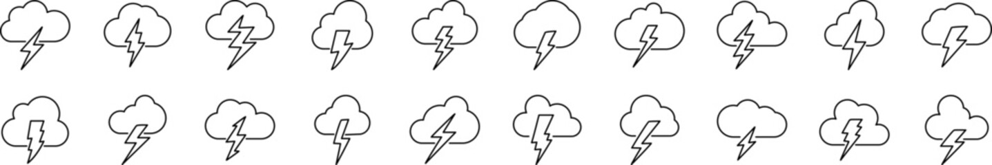Lightning Set of Thin Icons. Editable Stroke. Perfect for Web Sites, Books, Cards, Apps