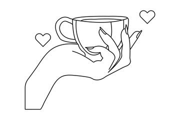 
Coffee cup continuous single line art drawing with breakfast coffee outline vector design