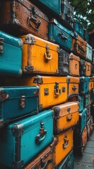 Stack of Vintage Suitcases in Vibrant Colors  

