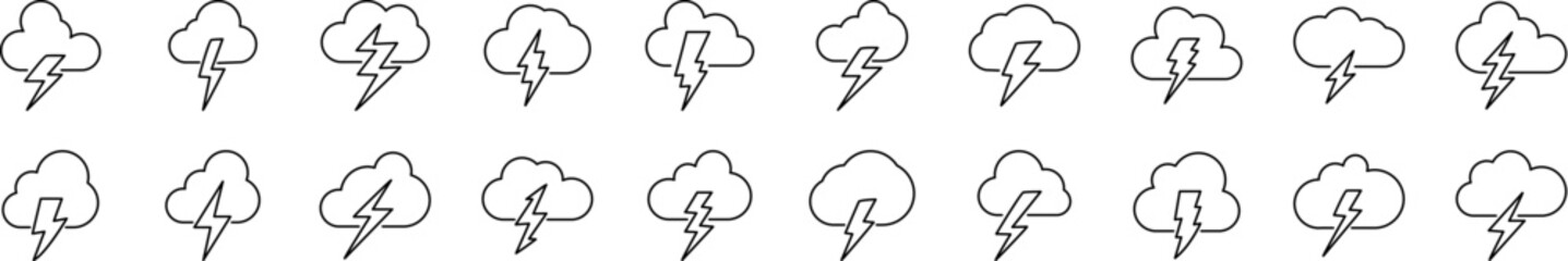 Lightning Icon Set for UI, Placards, Books, Apps. Editable Stroke. Perfect for Web Sites, Books, Cards, Apps