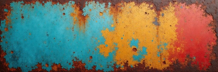 Fototapeta premium Weathered, distressed metal surface with rust and peeling paint , photo, background