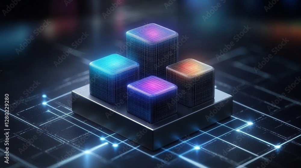 Poster futuristic quantum processor artwork showcasing quantum computing power and artificial intelligence 