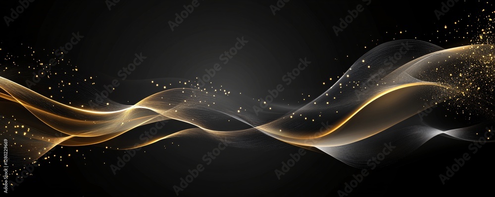 Poster a black background with abstract fractal light patterns in golden hues