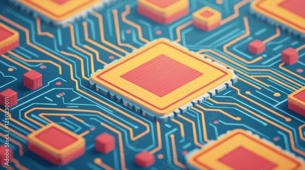 Poster abstract circuit board design with colorful components