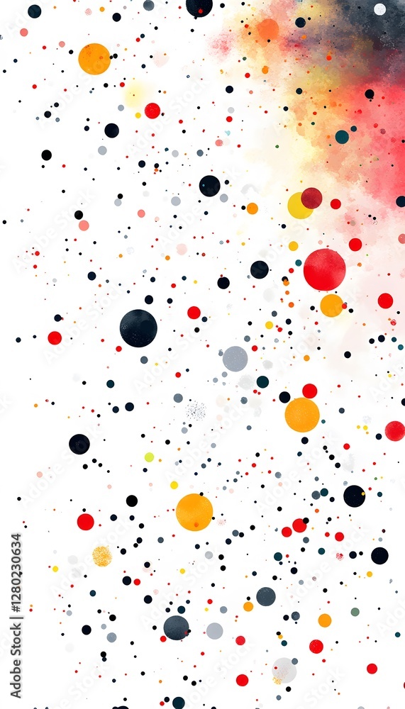 Poster abstract composition of colorful dots on a white background