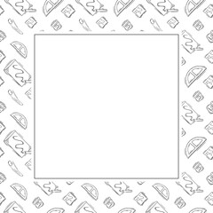 artist tool frame. doodle art supplies square frame. hand drawn artist kit background