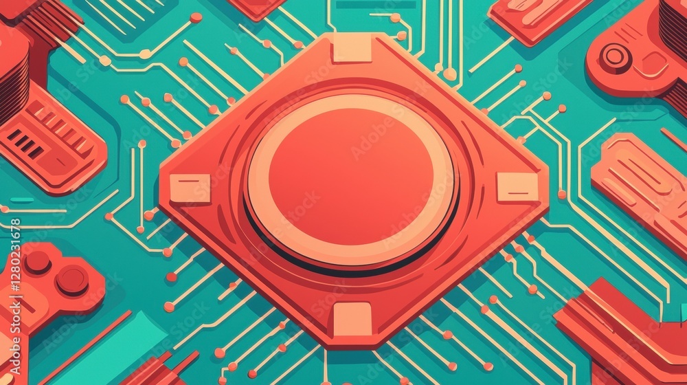 Poster futuristic circuit board design with red elements