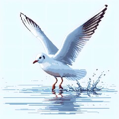 Obraz premium 갈매기, 픽셀아트, jpeg (Sea mew, pixel art, jpeg)