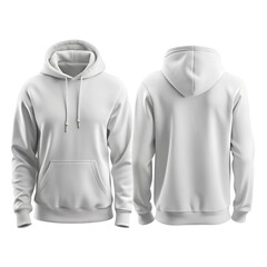 White hoodie mockup front and back side isolated on transparent background.