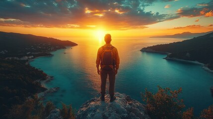 Obraz premium Sunset Serenity: A Backpacker's View
