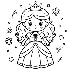 Fototapeta premium price girl coloring book page line art outline vector illustration for kids 