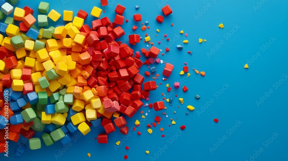 Poster colorful cubes on vibrant blue background creating an appealing visual for diverse concepts and pres