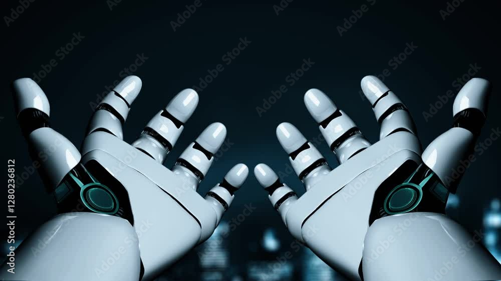 Poster futuristic robot artificial intelligence enlightening ai technology development and machine learning