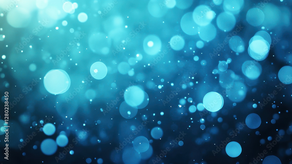Poster bright and vibrant abstract blue background with soft bokeh effects, creating serene atmosphere