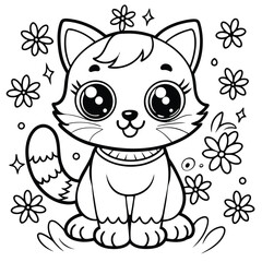 cute cat coloring book page line art outline vector illustration for kids 