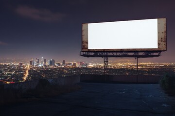 Empty billboard at night over LA cityscape