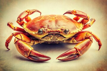 Retro crab photo: vintage style, white background, showcasing a crustacean with aged texture.