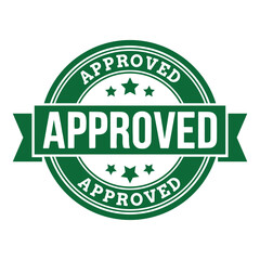 Approved Rubber Stamp Badge Vector Illustration – Green Round Certification Seal with Ribbon, Verified Approval Label for Business and Documents