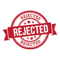 Rejected Rubber Stamp Badge Vector Illustration – Red Round Denial Seal with Ribbon, Declined Approval Label for Business and Documents