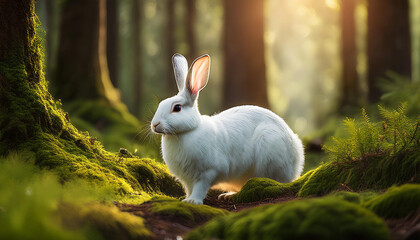 Un lapin blanc dans une for&ecirc;t