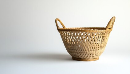 Fototapeta premium Empty woven basket on white background (3)