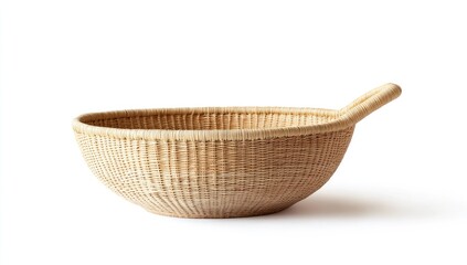 Fototapeta premium Light Beige Woven Basket with Handle, Studio Shot