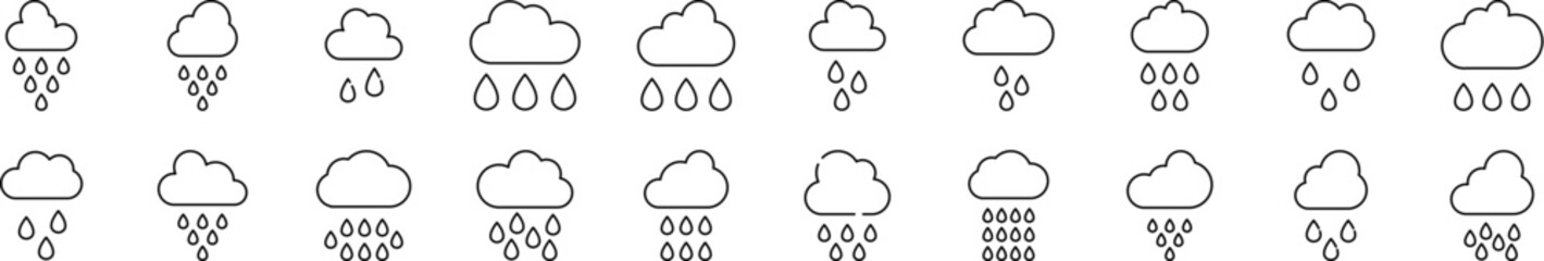 Obraz premium Pack of Weather Related Line Icons. Rain Outline Signs for Graphic and Web Design, Apps, Adverts, Various Cards