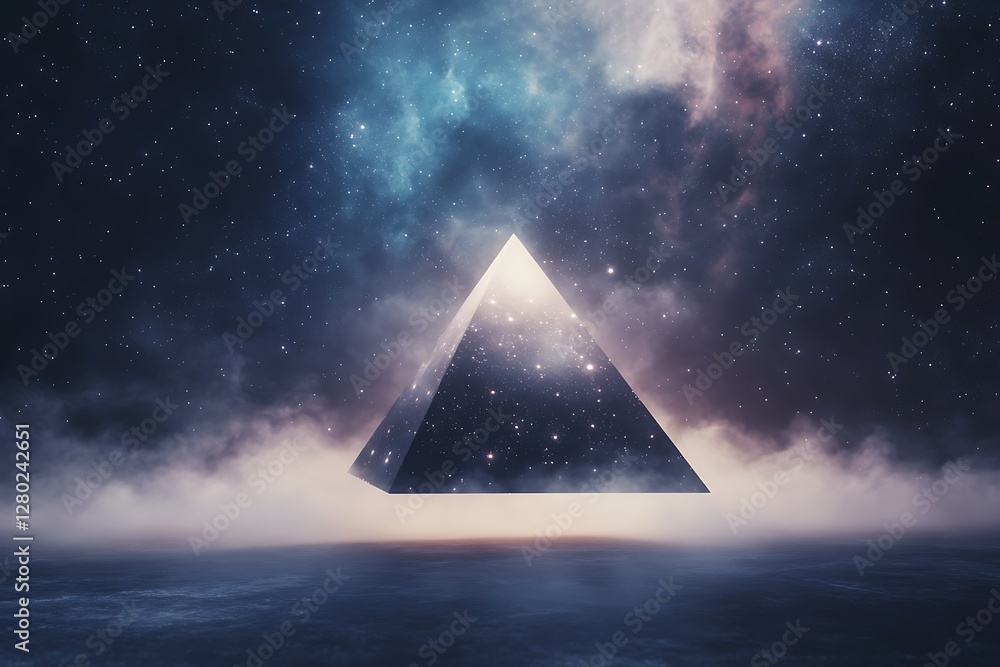 Poster A stunning 3D render of a levitating pyramid, showcasing intricate design and imaginative concepts.