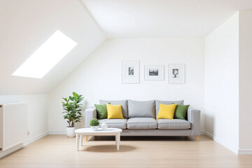 Fototapeta premium modern living room white color scheme skylight gray sofa