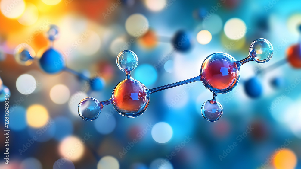 Poster captivating molecular structure with vibrant bokeh background
