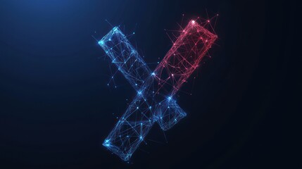 Abstract polygonal X mark, rejection symbol, error, digital design.