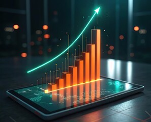 3D Bar Graph on Tablet: Futuristic Tech Visualization